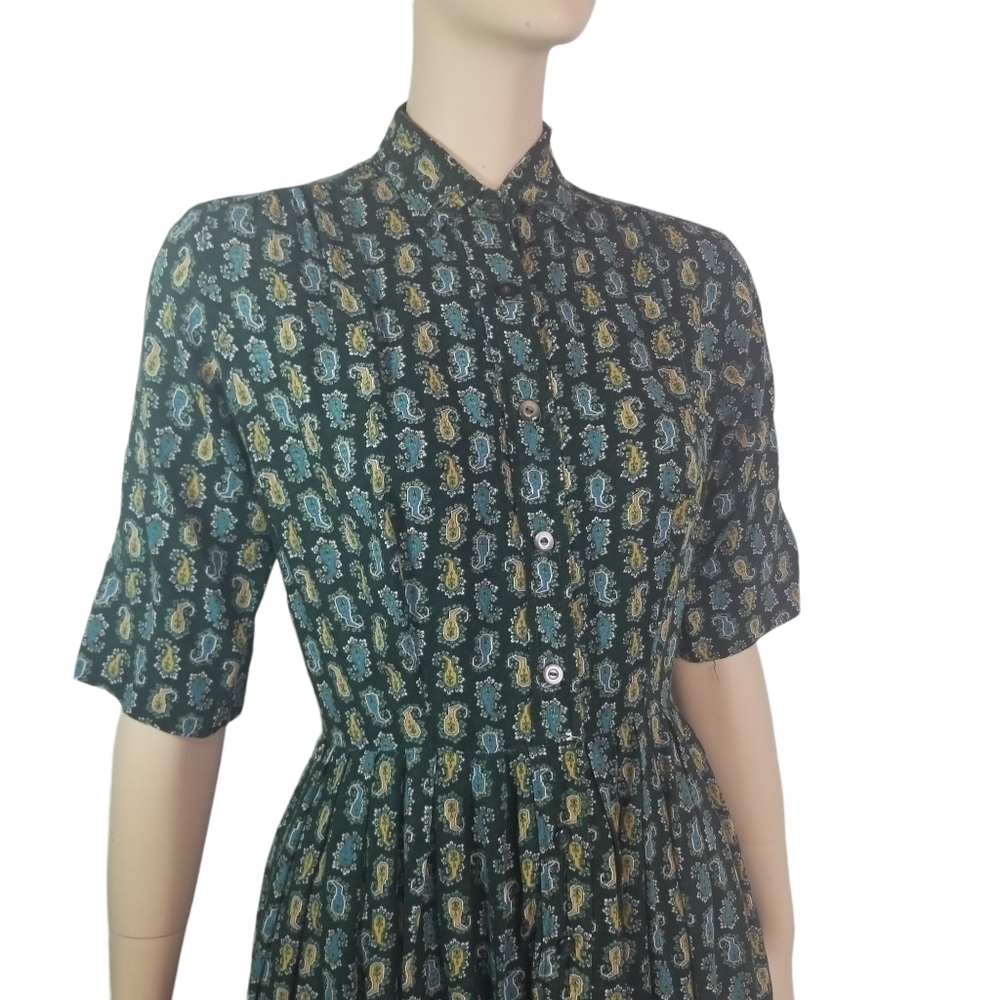 Vtg 50s mcm midcentury paisley cotton day dress - Picture 5 of 11